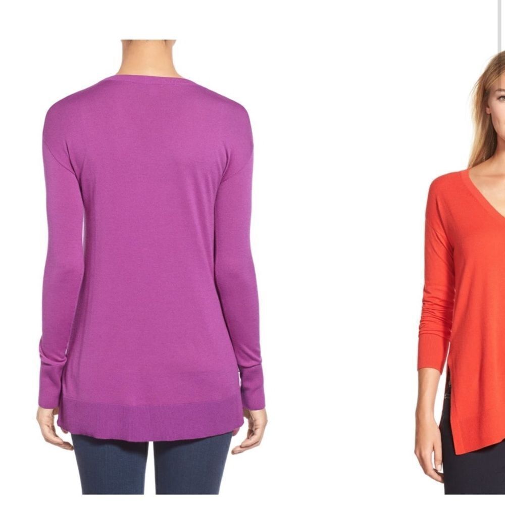 Halogen V-Neck Side Slit Sweater - Picture 3 of 4